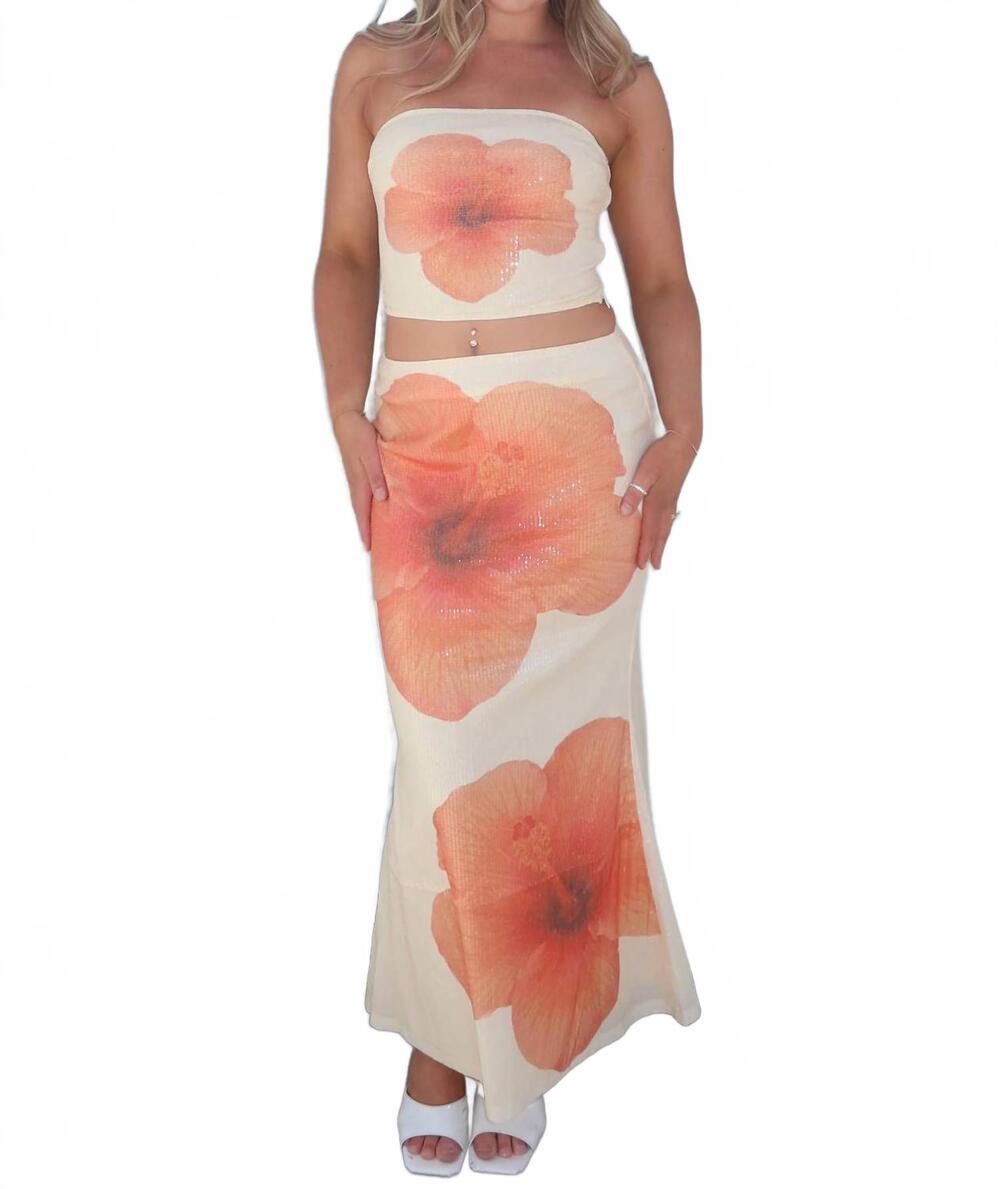 NEW SALTY sienna bandeau top in cream / coral hibiscus floral print